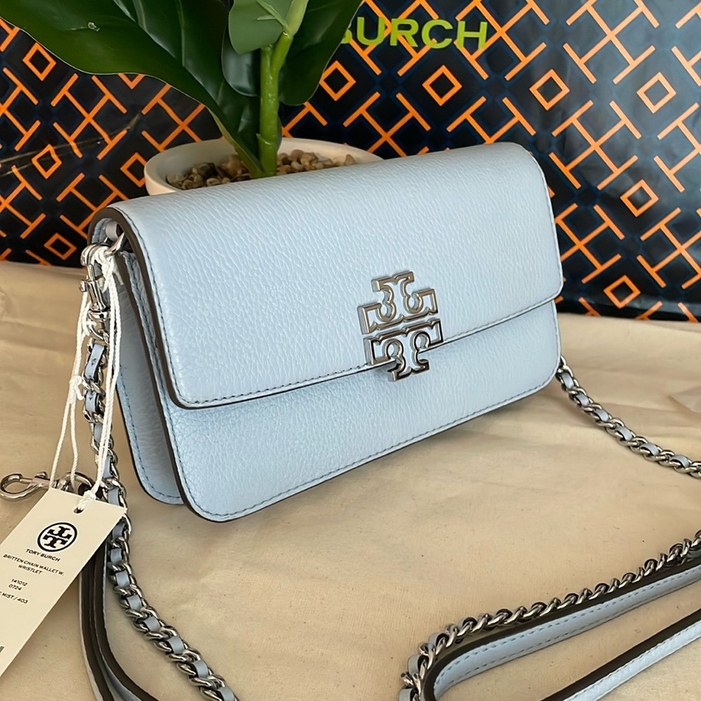 New, tory burch britten chain crossbody wallet w. Wristlet 141012 blue .. - Picture 4 of 17